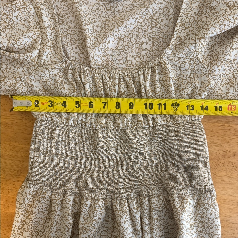 Princess Polly Devante Mini Dress Smocked Brown Floral Sz 8 Balloon sleeve - Picture 8 of 10